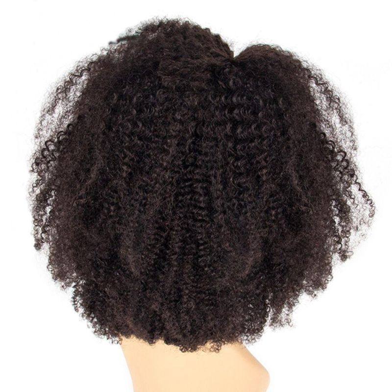 Afro Kinky Curly Lace Front 4X4 Human Hair Wigs for Black Women Short Glueless Brazilian Remy Hair with Bangs Pre Plucked with Baby Hair 16 Inches