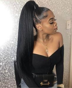 Black Brown Silky Straight 100 % Human Hair Ponytail