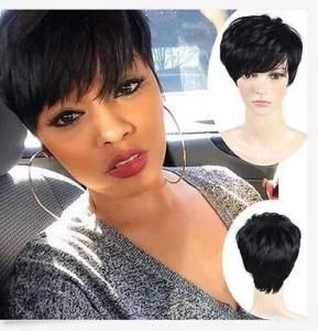 Fashion Short Cut Straight Layered Synthetic Wig Black Full Hair for Women