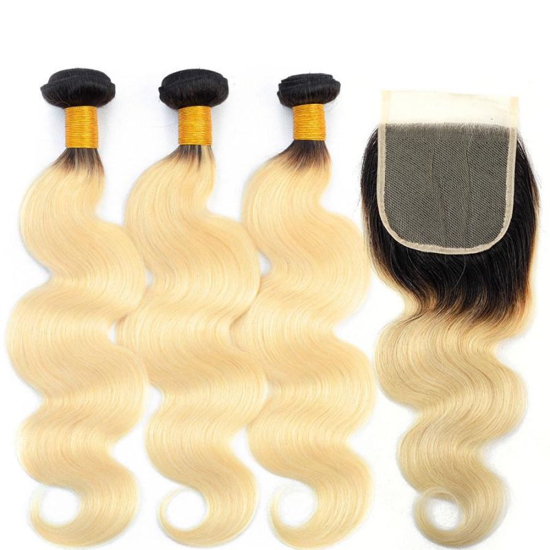 T1b/Blonde 613 Brazilian Human Hair Bundles with Lace Closure