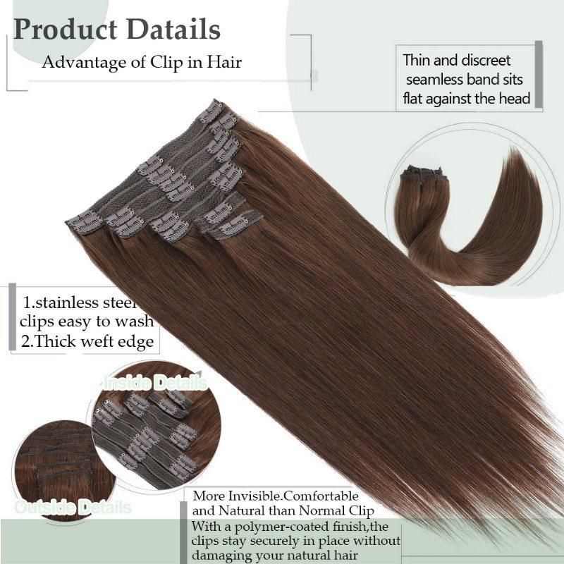 8PCS/Set 18 Clips Double Weft Human Hair Clip in Hair Extensions #4