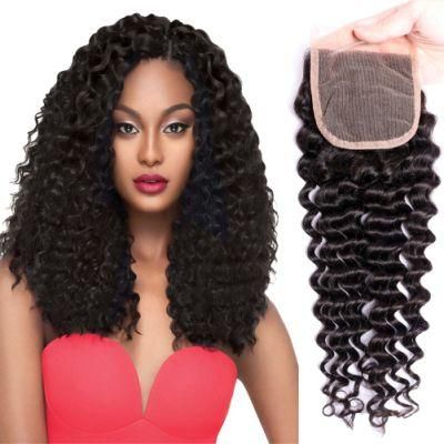 Kbeth Deep Wave Human Hair Closures with 4*4 Hand Tied Lace 2022 Spring Fashion 8 Inch Wavy Hair Pieces for Ladies