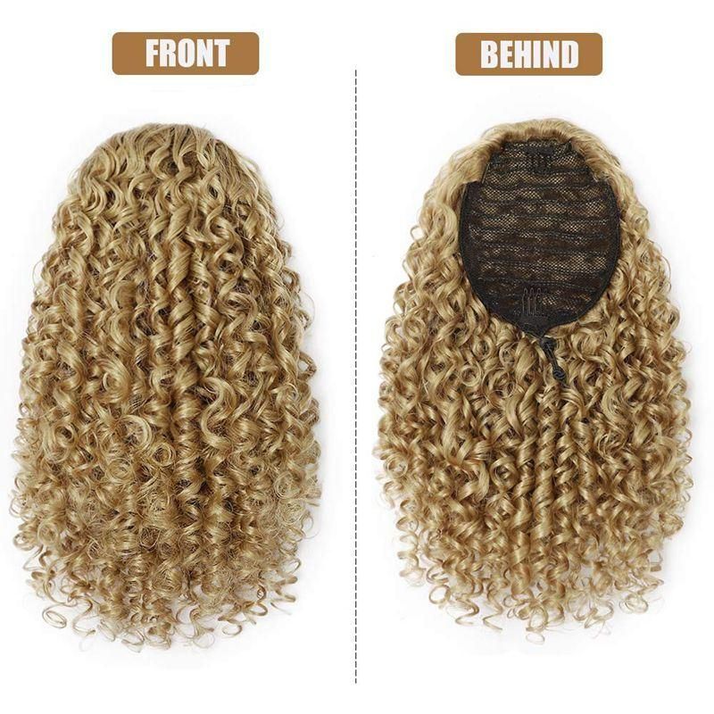 African Clip in Ponytail Hairpieces High Temperature Fiber Afro Kinky Curly Hair Extensions Synthetic Wigs