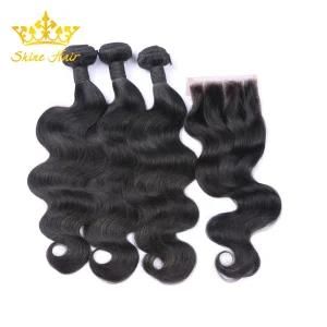 Unprocessed Human Virgin Hair of Body Wave Bundles in Natural Black 1b Color