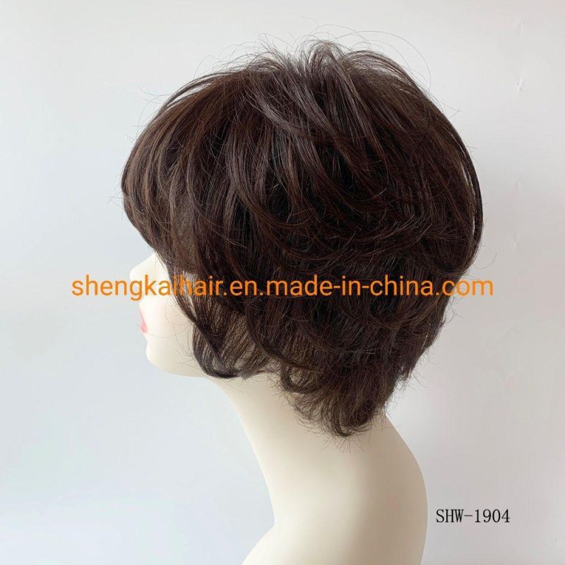 China Wholesale Pretty Human Hair Synthetic Hair Mix Natural Curly Fringe Wig for Women 589