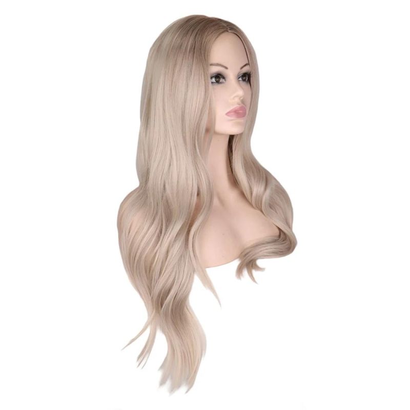 Ombre Long Wavy Wig Natural Two Tone Middle Part Heat Resistant Fiber Hair Wig Synthetic Wigs 26 Inches for Women
