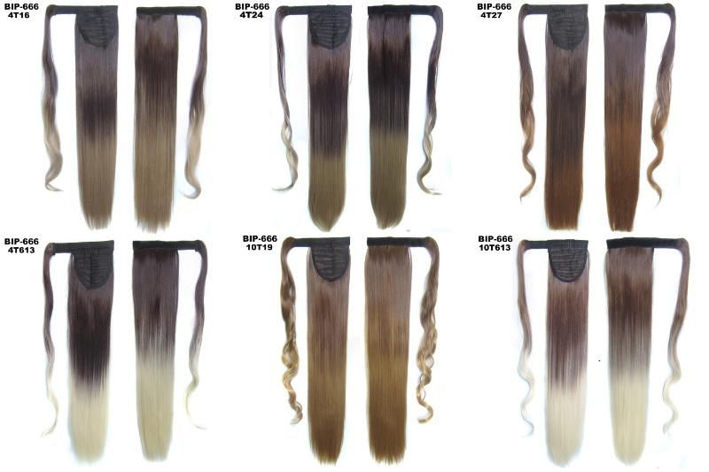 Synthetic Magic Paste Ponytail Clip in Hair Extension Gradient Color