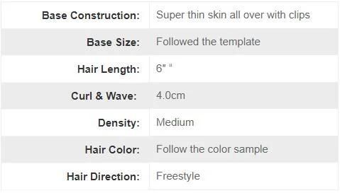 Ll539: Super Thin Skin Hair Toupee with Clips