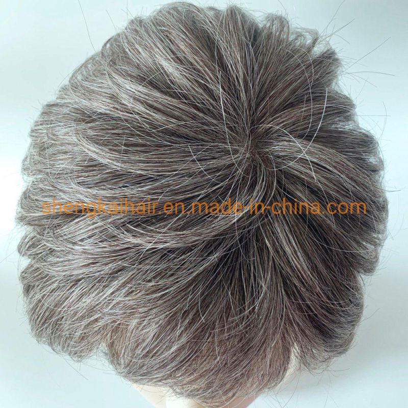 Wholesale Good Quality Handtied Human Hair Synthetic Hair Mix Gray Hair Old Lady Wigs 553