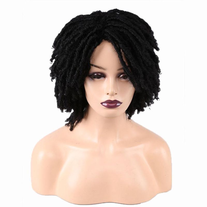 Dreadlock Short Twist Curly Wig Ombre Brown for Black Women and Men Afro Synthetic Crochet Hair Faux Locs Braid Wigs