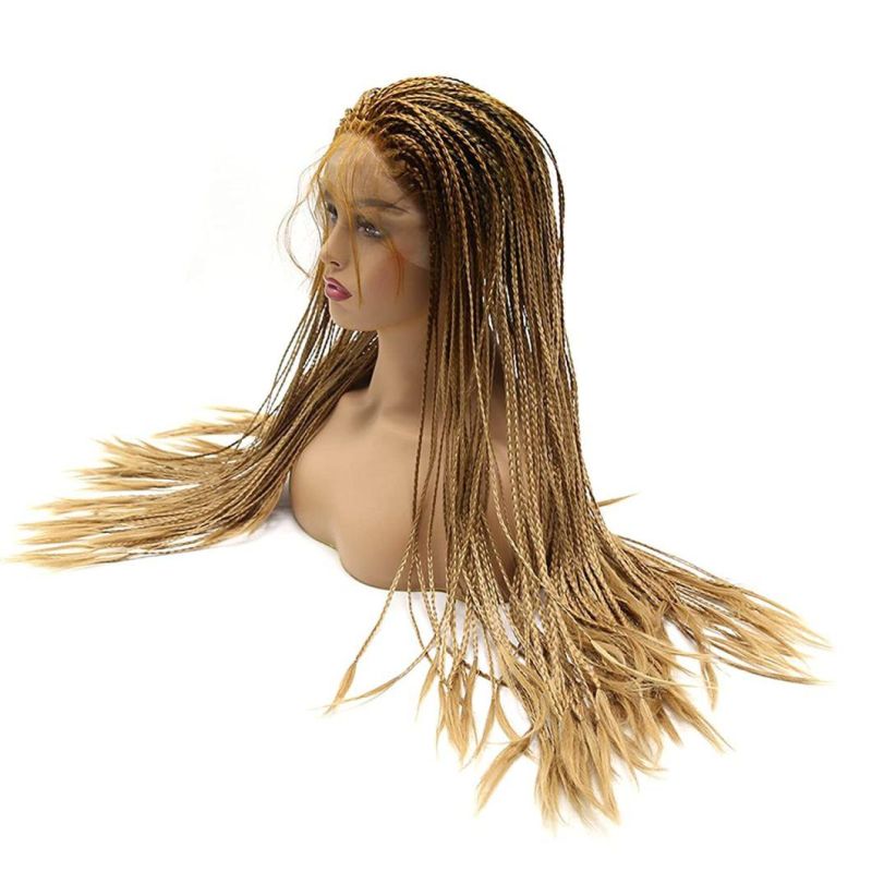 Braided Lace Front Wigs Brown Ombre Honey Blonde Wig with Baby Hair Heat Resistant Fiber Synthetic Lace Front