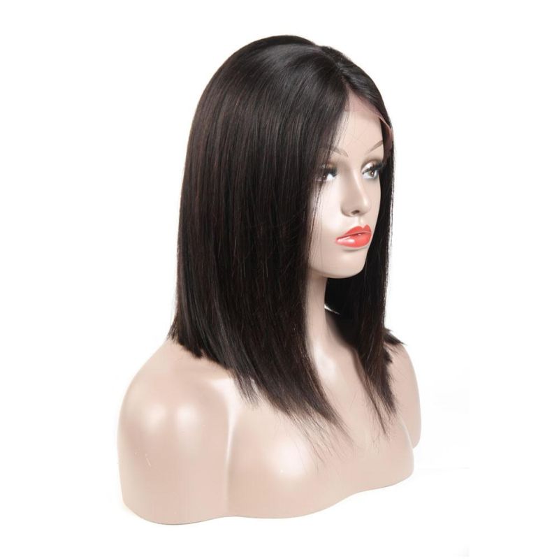 Free Shipping 150% Density Short Bob Lace Front Human Hair Wigs with Bangs Brazilian Remy Hair Pre Plucked for Women Natural Black Human Hair Products