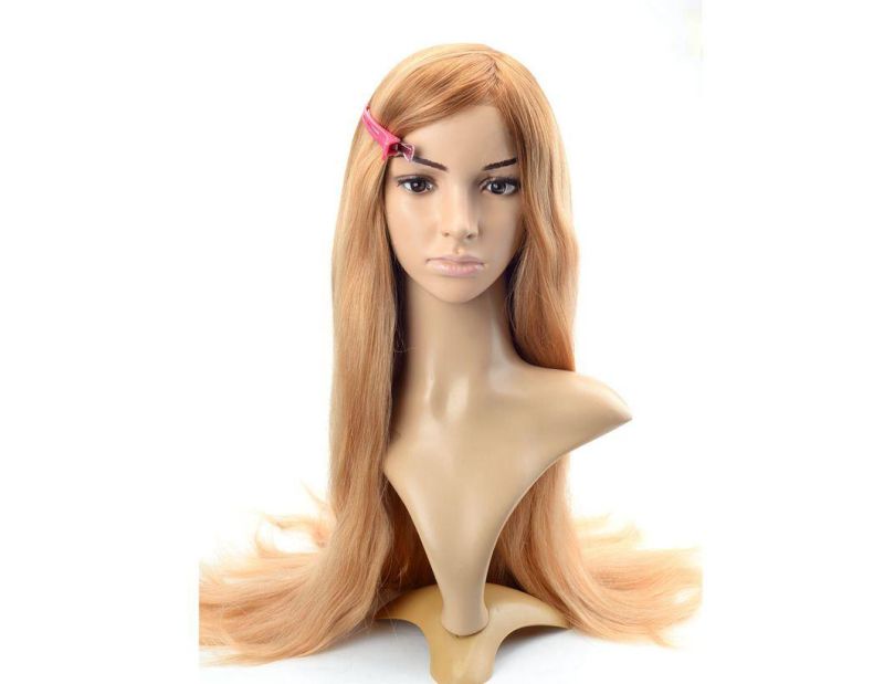 Custom Made Blond Remy Human Hair Replacement System Lace Front Wig 28 Inch for Women