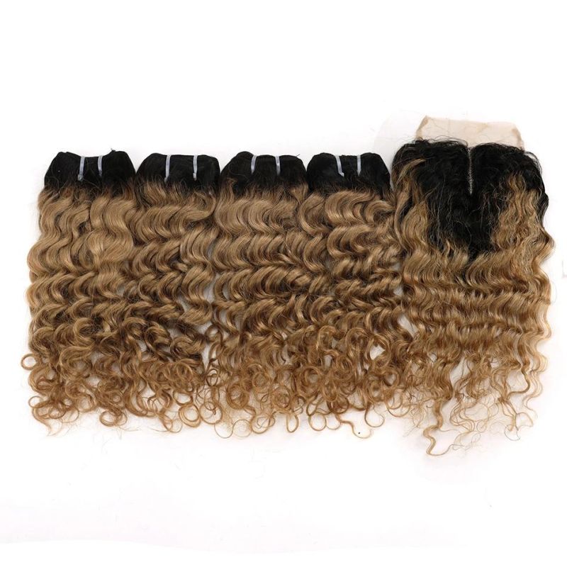 8-14inch Length Pack Deal Deep Wave Curly Human Hair Weave with Closure