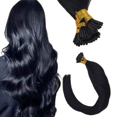 18&quot; I Tip Hair Extensions Human Hair #1b Natural Black Straight Cold Fusion Hair Extensions I Tip 50 Strands 50g/Package