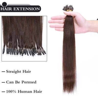 Real Human Hair Nano Ring Hair Extensions Machine Remy Pre-Bonded Straight Micro Beads Nano Tip