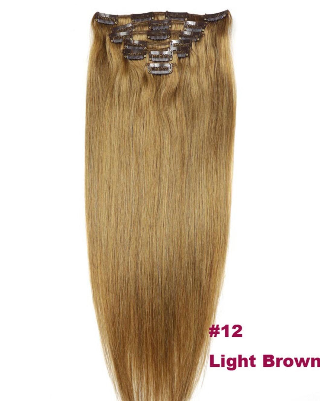 12" -24" Machine Made Clip in Remy Brazilian Hair 7PCS Set Clips in 100% Straight Human Hair Extensions Full Head