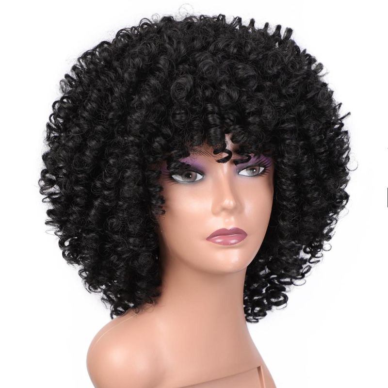 Wholesales Afro Curly Wigs Synthetic Short Wigs with Bangs Human Hair Wig