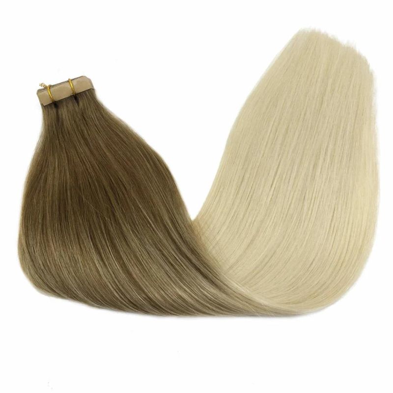 24 Inch Tape in Hair Extensions Human Hair Balayage Ombre Ash Brown to Platinum Blonde Tape in Hair Extensions Straight 20PCS 50g Long Hair Extensions Human Hai