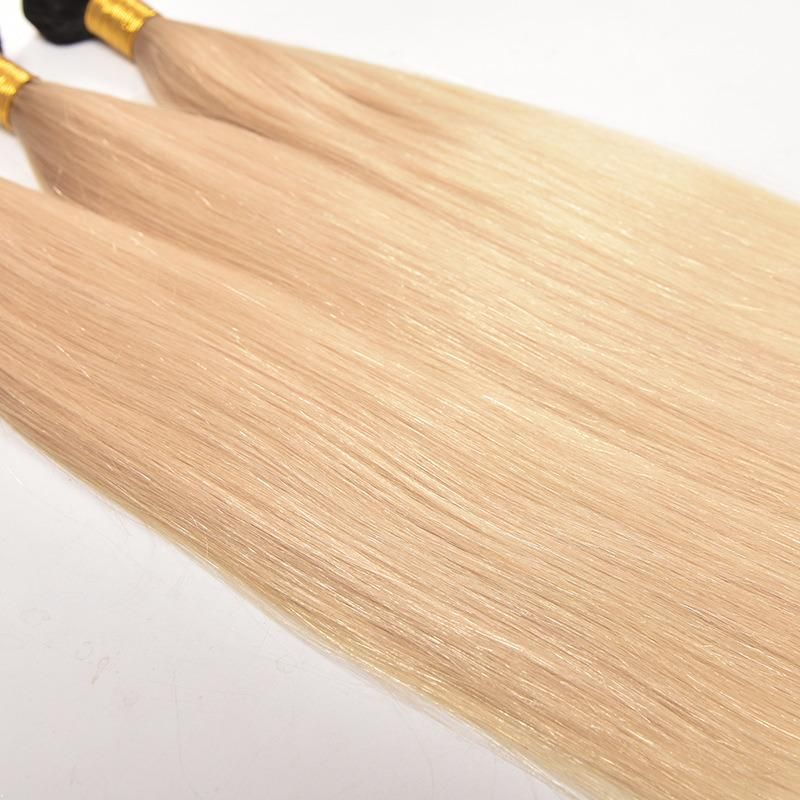 Hand Tied T1b/613 Remy Hair Blonde Color Straight Human Hair Bundles with Double Drawn for Women