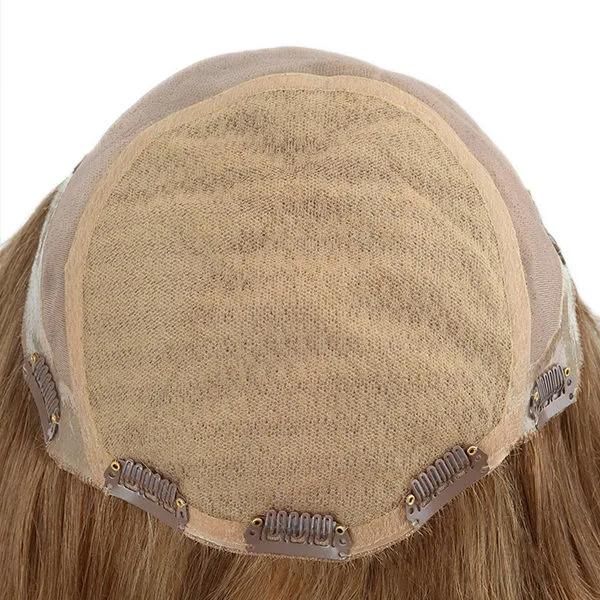 Blond Hair Silk Top with Machine Wefts Back Human Hairpiece for Women