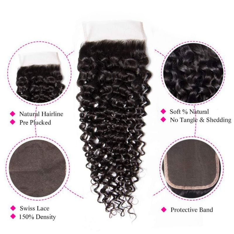 Lace Closure Curly 4X4 Brizilian Virgin Human Hair Closure Curly Wave Hair Closure Natural Black Color Hair Extention 12 Inch