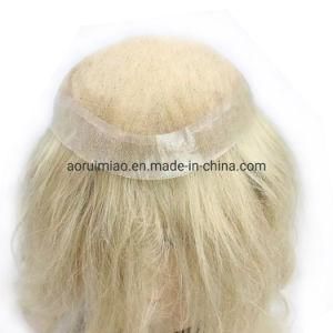 Top Quality Straight Virgin Blonde 613 Silk Base 16*18cm Men&prime;s Toupee Blonde Remy Human Hair