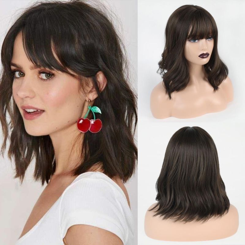 Freeshipping Black-Brown Short Straight Hair Lolita Bobo Wigs with Bangs Synthetic Wigs for Women Cosplay Heat Resistant Dropshipping Wholesale