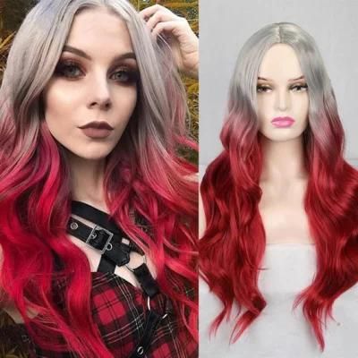 Mixed Gray Red/ Green/ Black Pink/Black Purple/Tb/Dark Grey/Pink/Natural Color/ Color Long Wavy Synthetic Wigs for Women Middle Part Wig