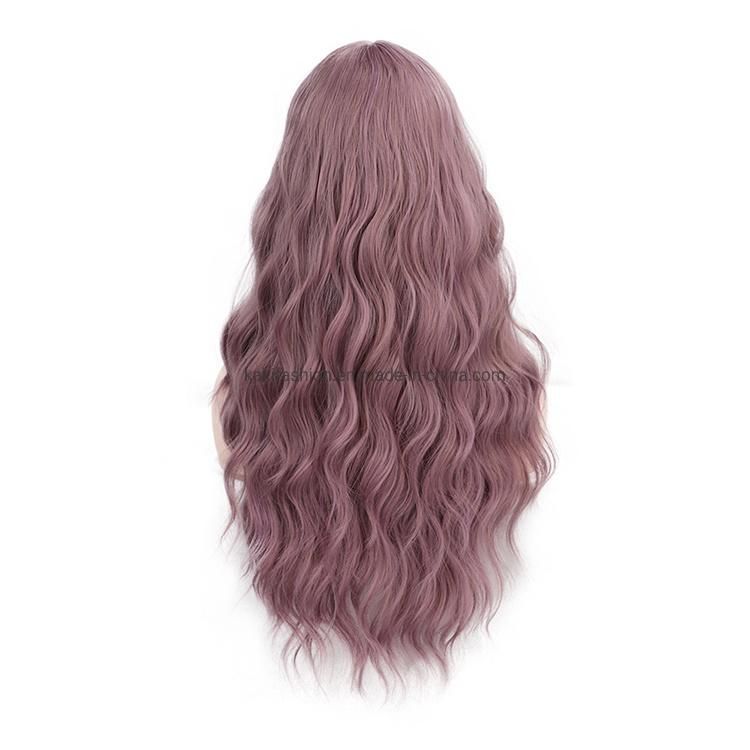 Cosplay Vendor Cheap Wholesale Curly Water Wave Purple Wig with Bangs for Black Women Synthetic Hair Wigs