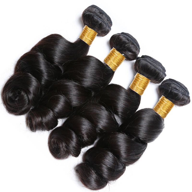 Virgin Hair Loose Wave Bundles with Closure Peruvian Hair Weave with Closure Remy 100% Human Hair Bundles with Frontal Closure Loose Wavy Hair