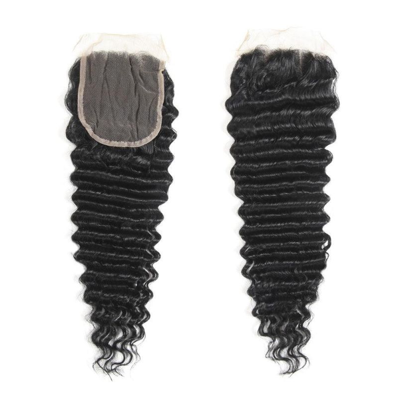 Indian 4X4 Lace Closure Deep Wave Virgin Hair Closures for Black Women