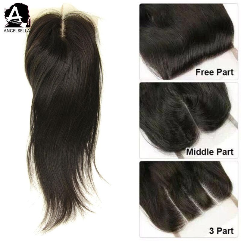 Angelbella 100% Virgin Mink Brazilian Remy Human Hair Closure 1b# Slik Base Closures