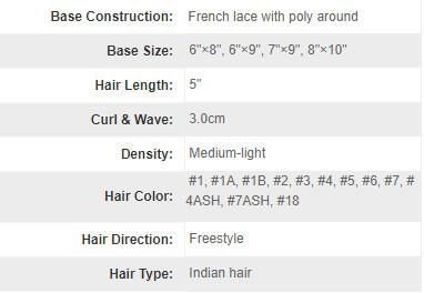 Hollywood French Lace Hair Replacement System Stock Toupee for Men New Times Hair