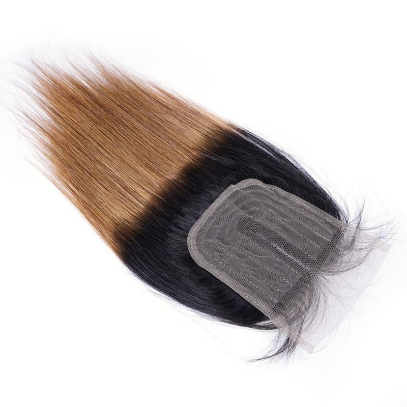 Brazilian 100% Human Hair Bundle with Lace Closure Middle Part Ombre Honey Blond Straight Remy Human Hair for Woman