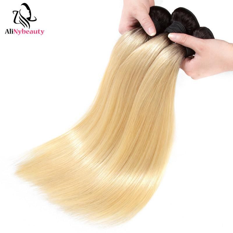 T1b/613 Natural Straight Blonde Cuticle Aligned Human Hair Extension Weft