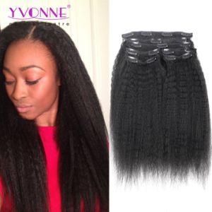 Yvonne Brazilian Human Hair Clip in Hair Extensions Kinky Straight Color 1b