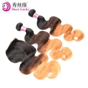 Top Quality Remy Ombre Muti Color Hair Weave Chinese Virgin Human Hair Body Wave with Lace Closure