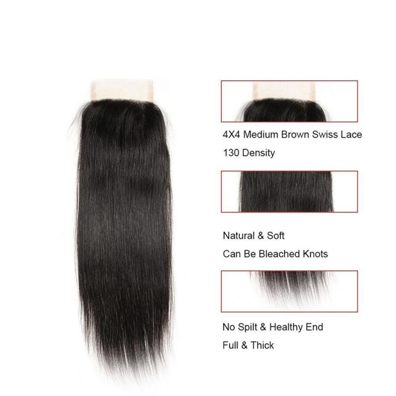 18 Inch Closure Straight HD Transparent Lace Closure Free Part Swiss Lace Human Hair