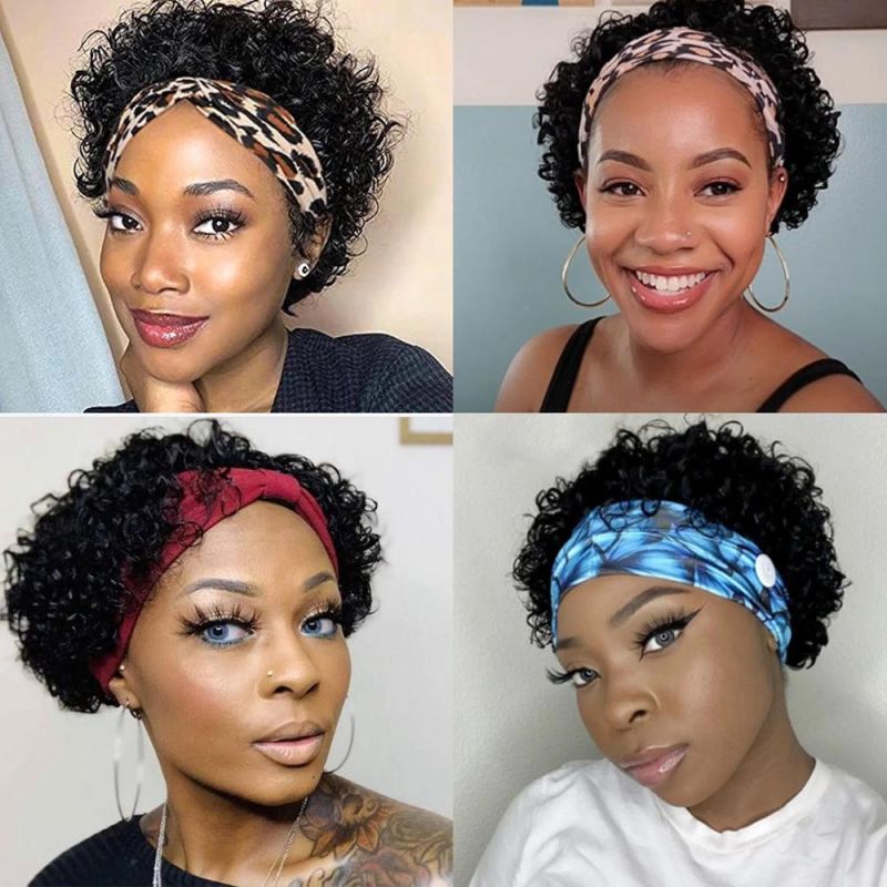 Kbeth Short Head Band Curly Human Hair Wig for Black Women Brazilian Natural Color Virgin Remy Sexy Girls Love Most Machine Made Wigs Wholesale