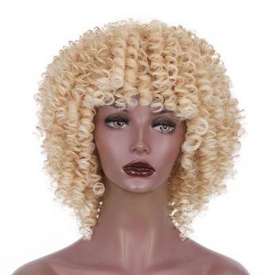 Synthetic Wigs Short Blonde Wig Afro Kinky Curly Wigs with Bangs for Black Women Blonde Highlight Wigs