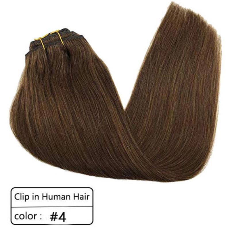 Multi Color Brazilian Human Hair Clip in Extensions Full Head Remy Human Hair Straight Hair Extensions 20 Inches