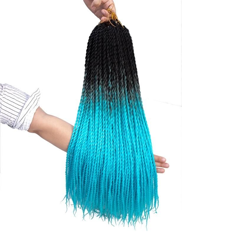 Popular Ombre Blue Women Long Senegalese Twist Crochet Braiding Hair Extension