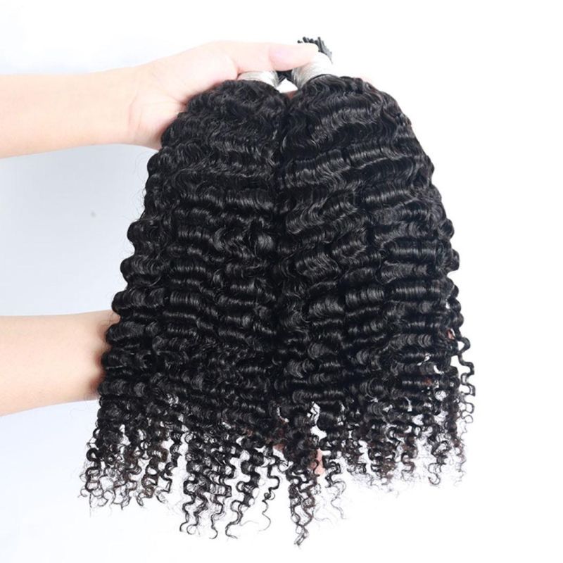 Kinky Curly I-Tip Microlinks Human Hair Extensions Brazilian Virgin Hair Weave Bundles I Tip Hair Extensions