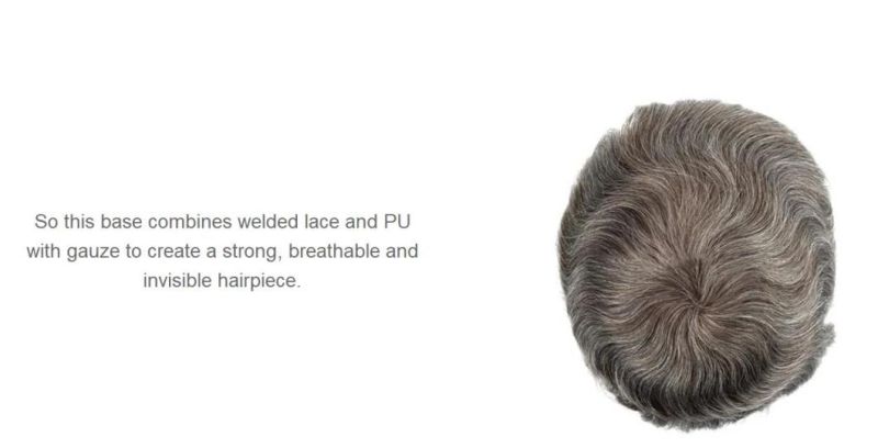 Fine Welded Mono and Poly with Gauze Perimeter Human Grey Hairpiece Toupee