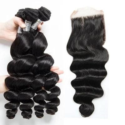 Kbeth Loose Wave Hair for Black Women Gift Real Brazilian Human Hair Bundles with Lace Closure