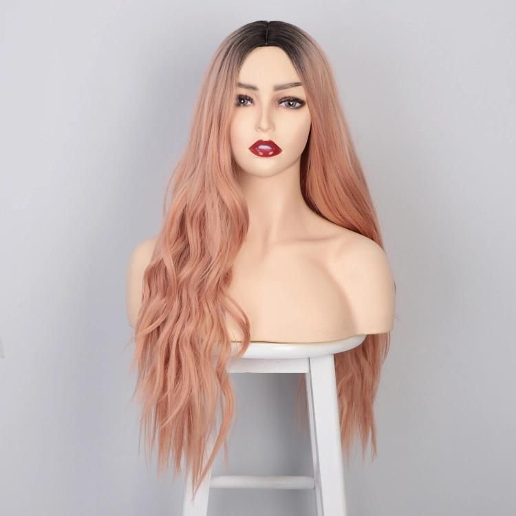 High Quality Vendor Cheap Wholesale Ombre Coral Long Wavy Body Wave for Black Women Synthetic Hair Wigs