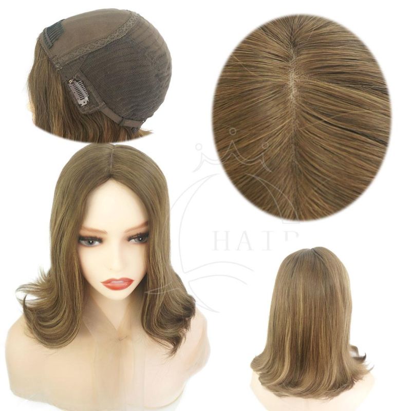 Women Sheitels and Jewish Wigs Silk Top Wigs A15 Inches Euorpean Hair Wigs Light Brown Color Straight Human Virgin Hair Wigs Skin Top Wigs Perruque