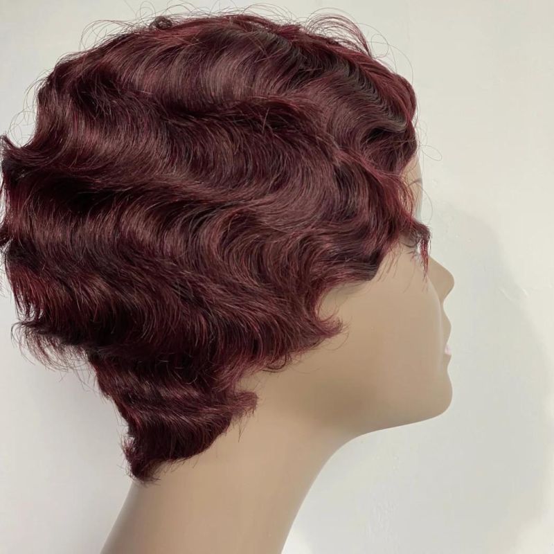 Short Human Hair Wig for Women Brazilian Natural Hair Full Machine Wigs Finger Curl Wave Wig