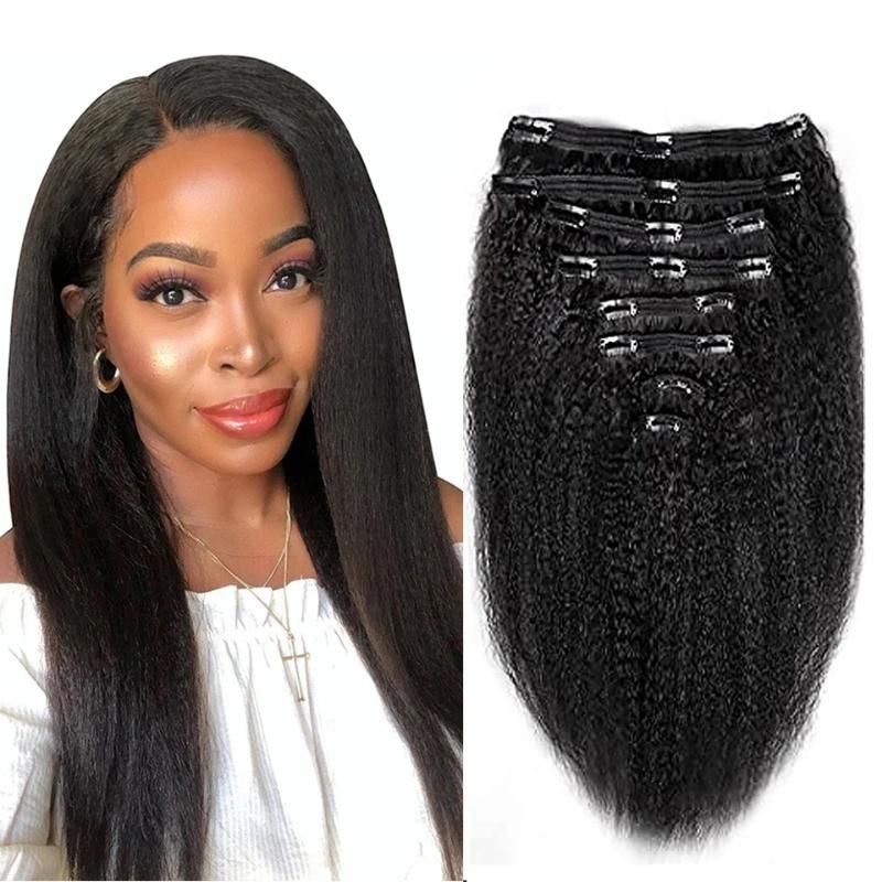 Wholesale 100% Human Hair Indian Hair Kinky Straight Clip in Hair Extensions